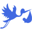royal blue flying stork with bundle icon